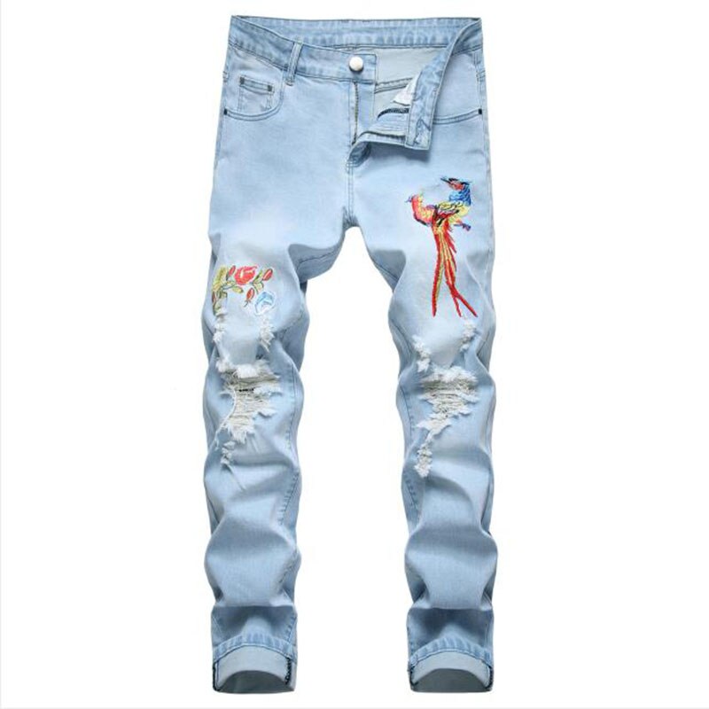 Mannen Gescheurde Jeans Borduren Broek Jean Homme Voor Mannen Slanke Denim Broek Mannelijke Zwarte Blauw Straight Casual jeans: S1899Blue / 40