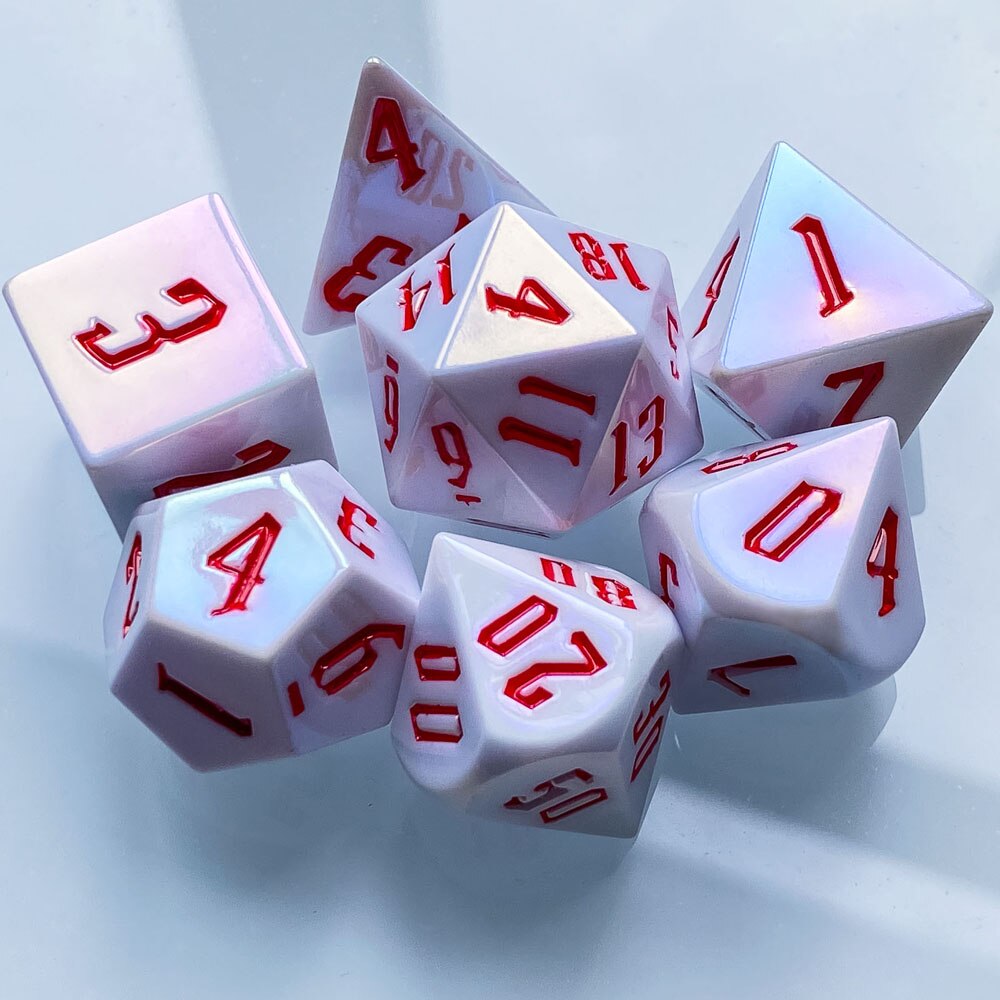 7 Stks/set Semihandmade Dnd Dobbelstenen D & D Dobbelstenen D4 D6 D8 D10 D % D12 D20 Polyhedral Games Dobbelstenen set Voor Tafel Games Mtg Rpg: White Red Numbers