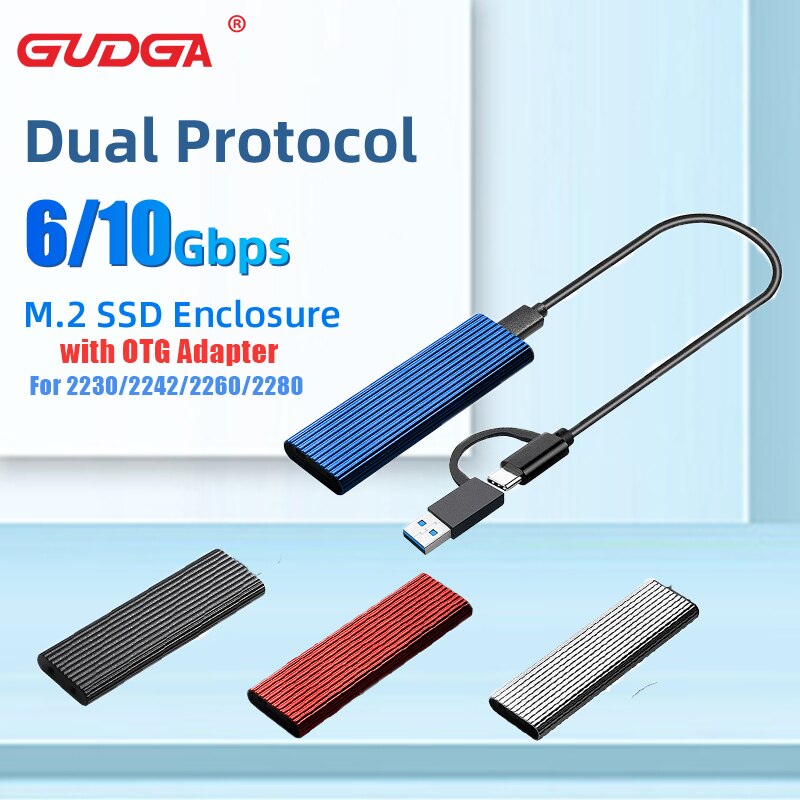 GUDGA – boîtier SSD Nvme avec double protocole OTG vers USB 3.1, adaptateur de disque dur Portable pour SSD M.2 2230/2260/2280/2242