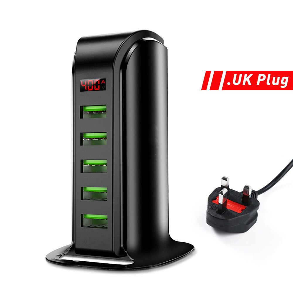 5 portas usb carregador hub display led multi usb estação de carregamento doca universal do telefone móvel desktop parede casa reino unido da ue plugue: UK