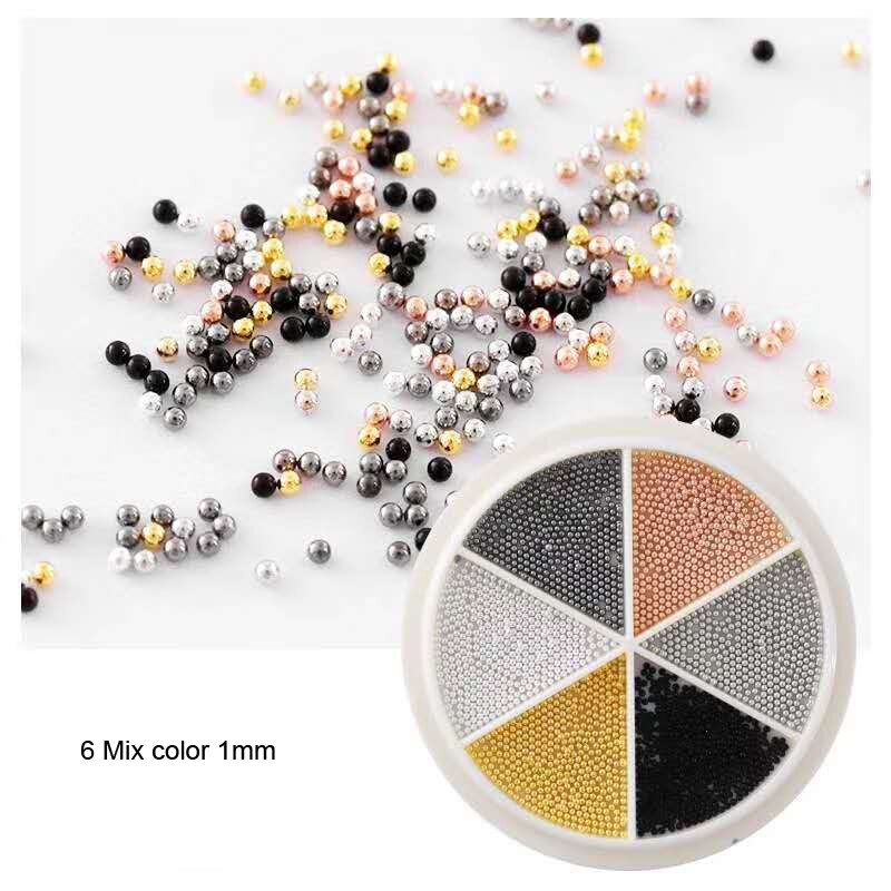 1Box Steel Balls Mini Metal Beads 6 Size s 1 Box Steel ball bead, 3D metal micro beads / no hole beads/ ball beads/ nail JK7676
