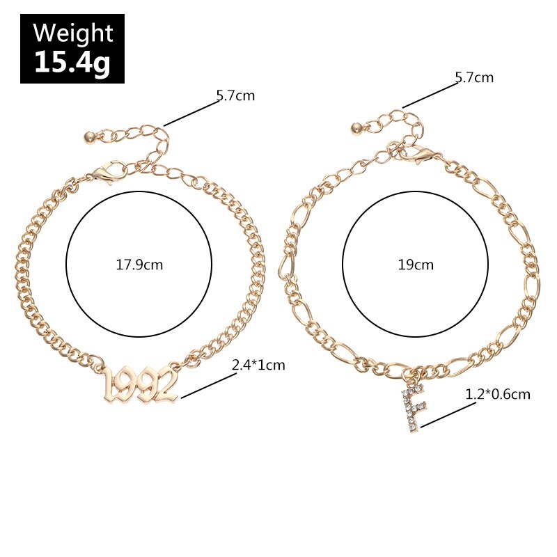 Zirkon anheng fotlenke trendy engelsk brev anheng fot ornament år nummer fotlenke smykker dame tilbehør
