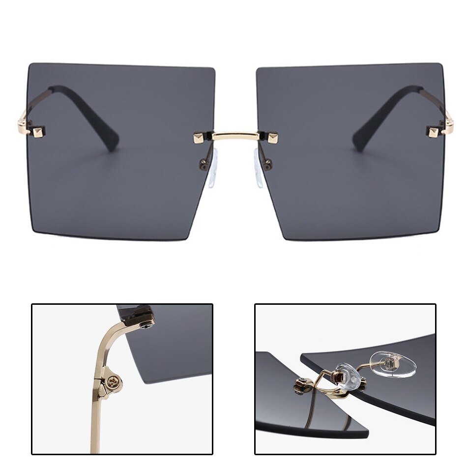 Luxe Helder Rood Roze Oversized Zonnebril Voor Vrouwen Randloze Grote Vierkante Zonnebril Getinte Kleur Shades Eyewear