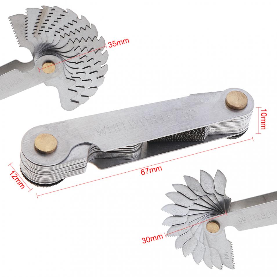 Imperial Specification Thread Screw Gauge SAE Whitworth 55 Degree Pitch Gauge with 28pcs Blade Range 4-62G for Measuring Tool
