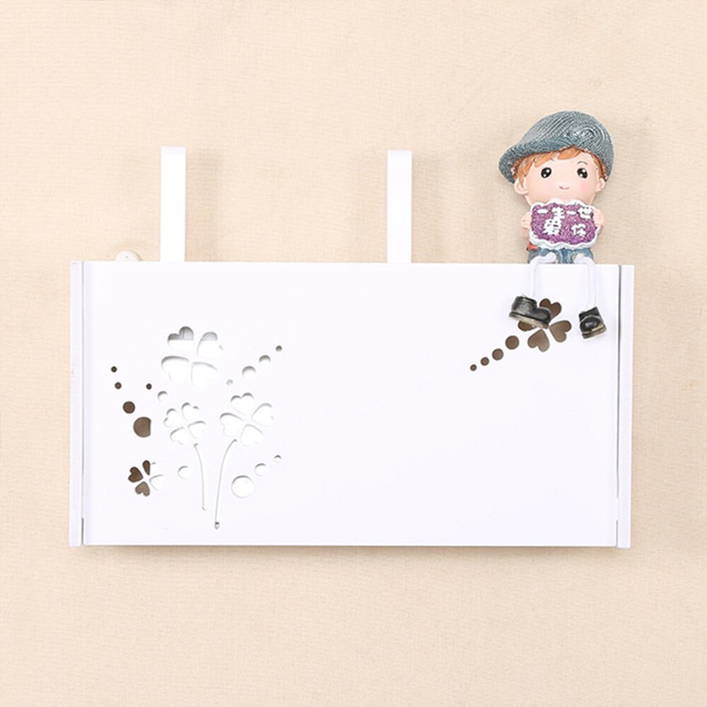 1 stk vægmonteret trådløs wifi router opbevaringsboks pvc panel hylde hængende stik bord beslag kabel opbevaring organizer boligindretning: 40.5 x 20.5 x 9.5cm a