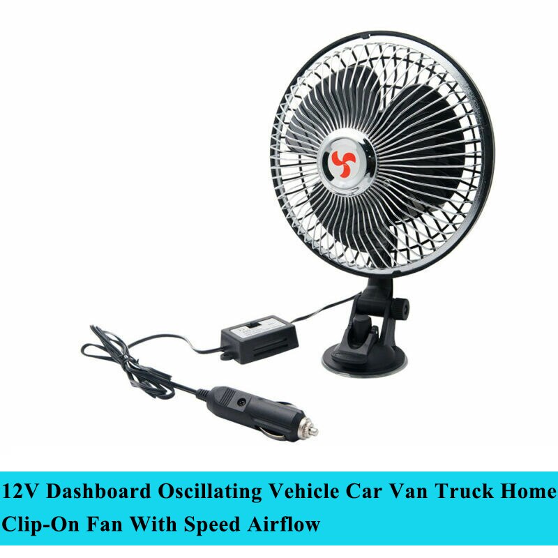 12v/24v instrumentbræt oscillerende køretøj bil varevogn hjem klip-på ventilator med hastighed luftstrøm: 12v