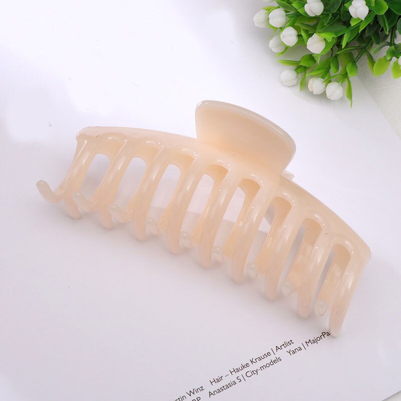Koreaanse Acryl Haarspelden Grote Haar Claws Clip Geometrische Barrette Krab Snoep Kleur Shark Clip Paardenstaart Bad Clip Haar Accesoires: Beige
