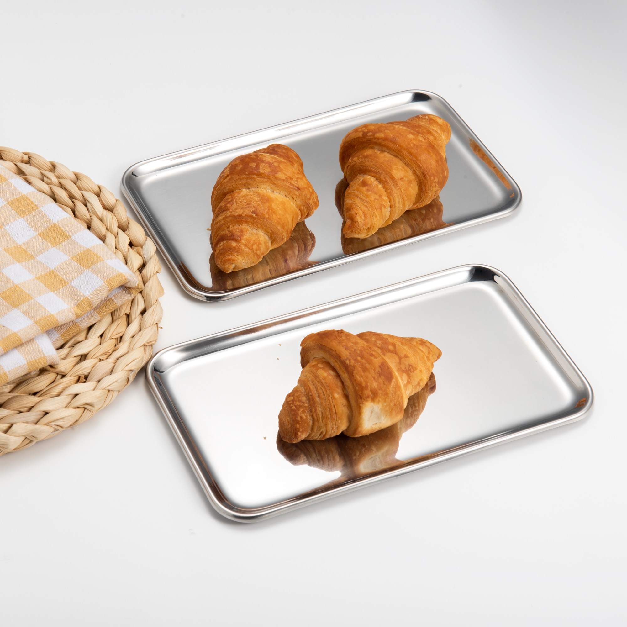 2-Piece Small Rectangle Tray for Bathroom Serving Vanity Organizer SUS304 Stainless Steel, 8 x 4.5 inch, (Silver)