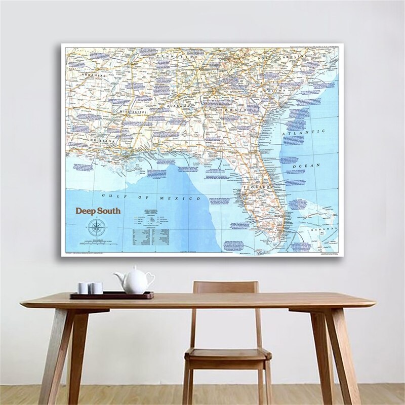 90*60cm The United States Deep South (1983) World Map Wall Sticker Spray World Map Posters and Print for Culture and Education
