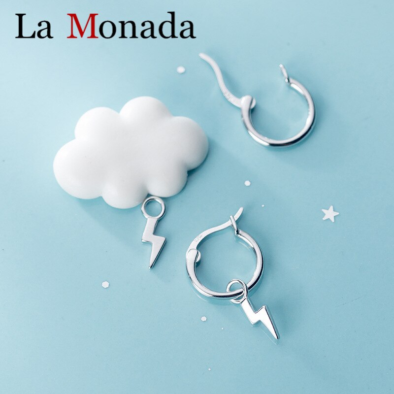 Più nuovo Disegno Timbro S925 sterlina d'argento Geometrica ottavino Fulmine a Forma di Orecchini A Cerchio per Le Donne anti allergia Gioielli