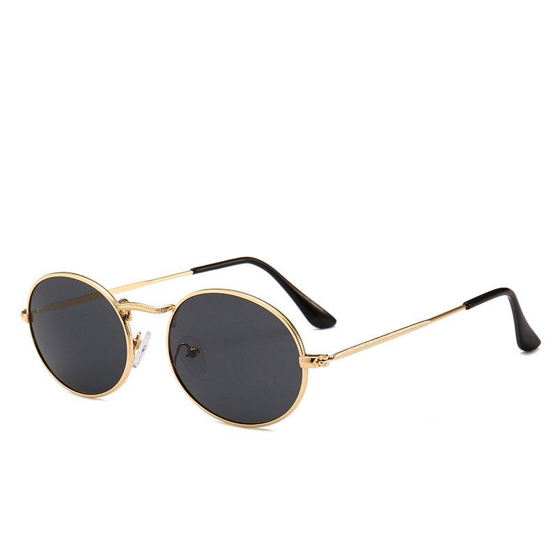 Kørebriller kvinder mandlige ovale metalramme små solbriller klassiske vintage gyldne metalliske runde ramme driverbriller: Guldramme grå