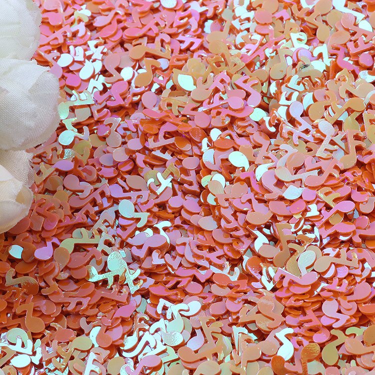 Pailletten 4*9mm muzieknoot vorm losse pvc pailletten voor 3d nail art decoratie manicure diy knutselen bruiloft accessoire confetti 20g: Ab oranje