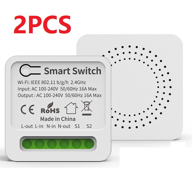 Wifi Mini Smart Switch 16A DIY Light Switch 2 Way Wireless Control Smart Home with Tuya Smart Life Alexa Alice Google Home: pakiet 2