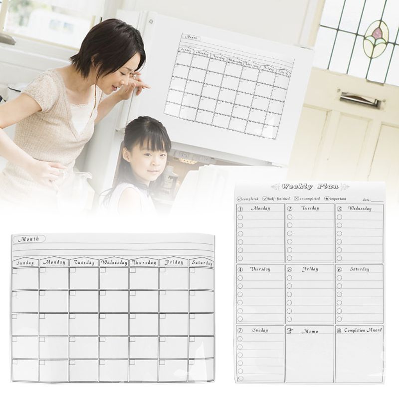 Calendario con pegatinas magnéticas para pared de frigorífico, planificador mensual, pizarra blanca, borrado para cocina, 42x30cm