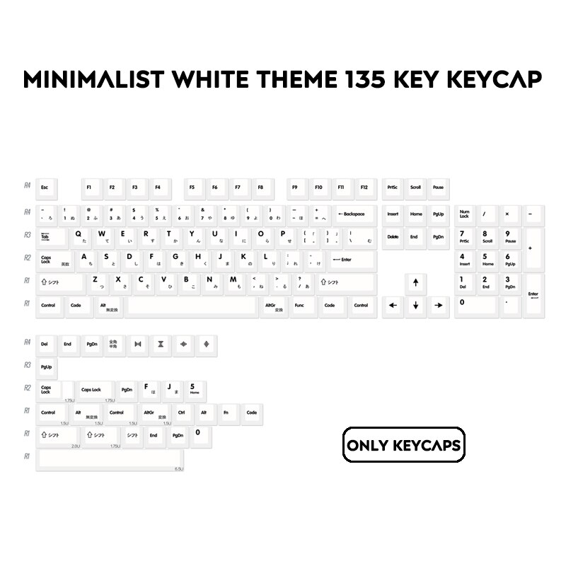 PBT 135 Keys Cherry Profile DYE-Sub WOB BOW Japanese Keycap White Theme Minimalist Style Suitable For Mechanical Keyboard: Minimalist White