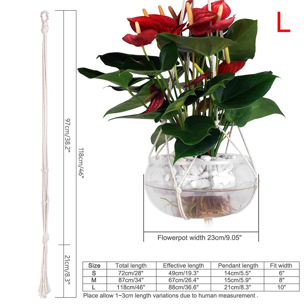 100%  katoenen geknoopte macramé plantenhangers, handgemaakte gevlochten touw bloempottenhouder, macramé hijstouw hangmand: L type 2 stuks