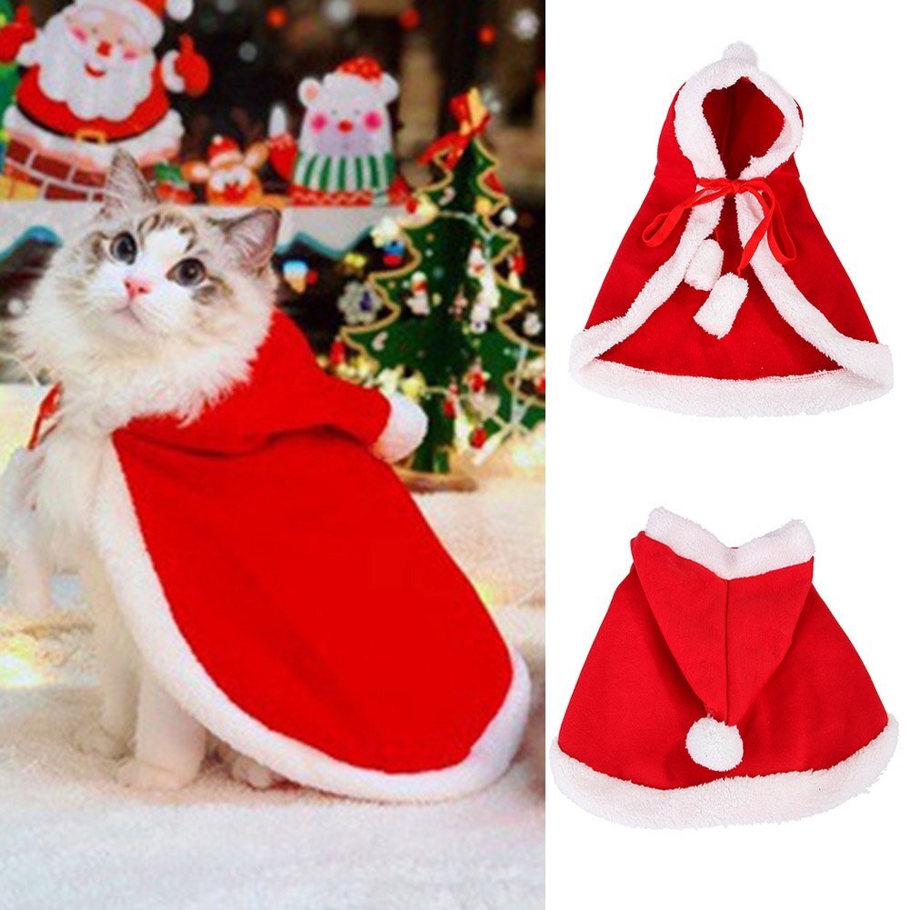 Traje con gorro de Papá Noel para cachorro y gato, capa para disfraz de Mascota, ropa de Navidad, vestido de divertido para gato, traje de Navidad