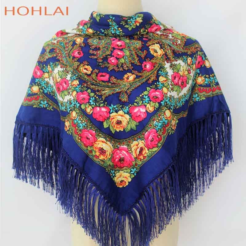 ¡Novedad de ! Bufandas cuadradas cálidas de para mujer, chales de niña estampados con borlas para invierno y otoño, bufanda de Manta: Royal blue