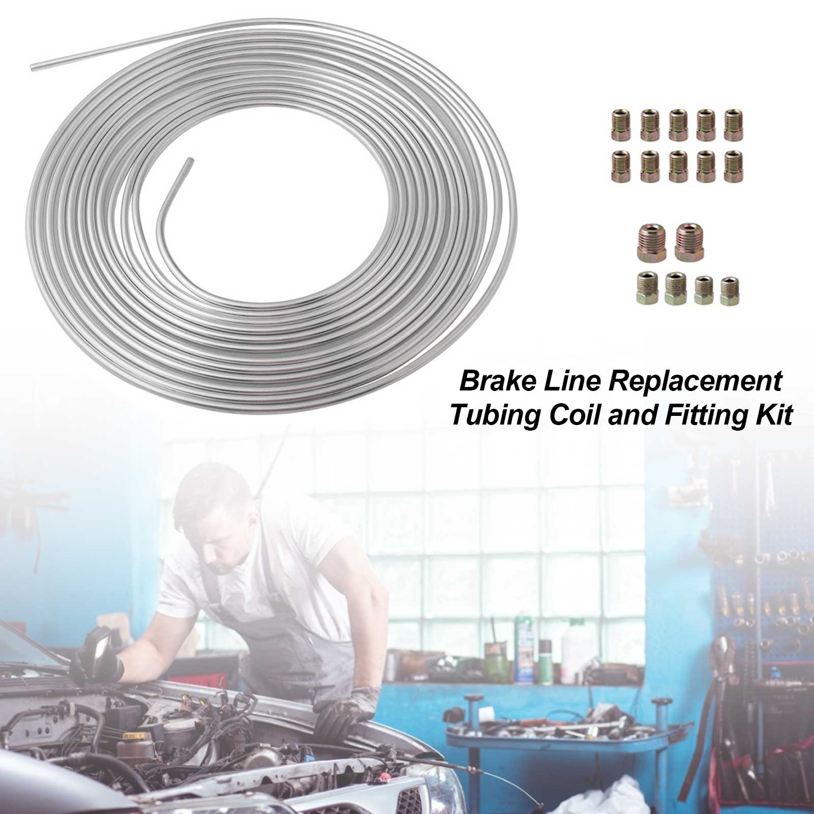 Universal Car Brake Line Replacement Tubing Coil and Fitting Kit Brake Line Tubing Inverted Tub Nut Auto Accessories
