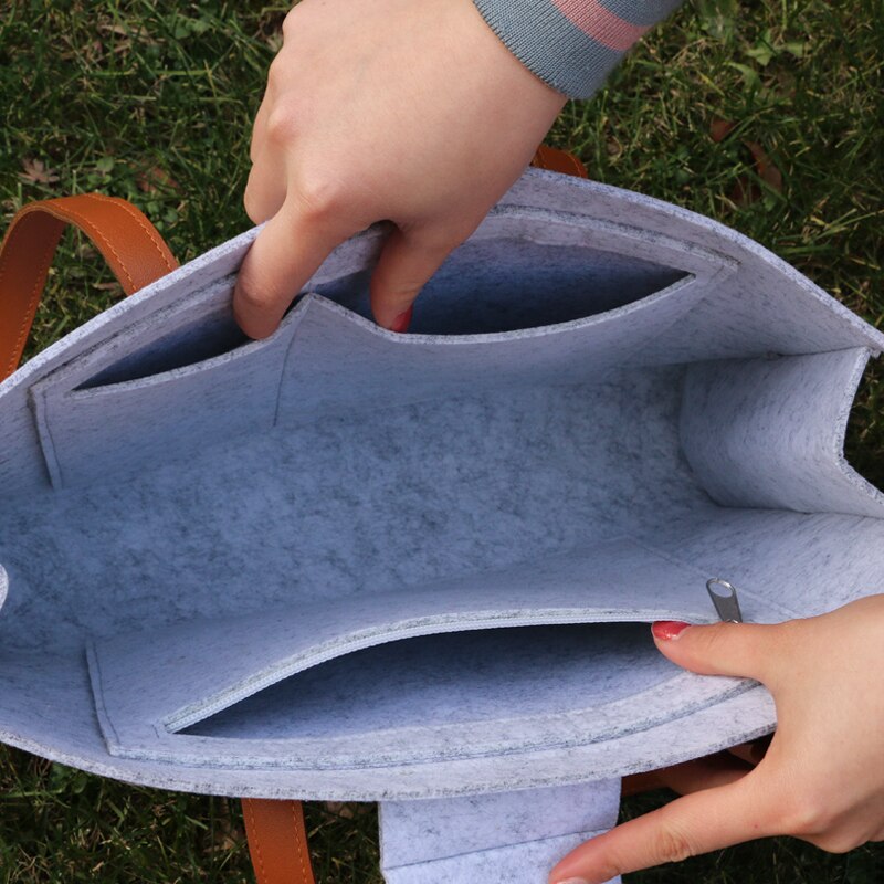 Grijze vilten draagtas schoudertas lichtgewicht recycling bakken vrouw laptoptas vilten tas bolso gris mujer