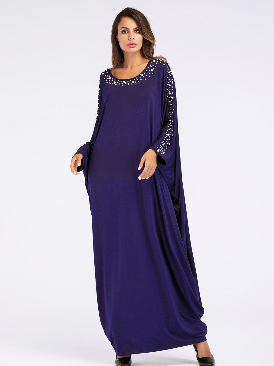 Vrouwen abaya, lange moslimjurk, kaftan, jilbab, vintage feestcocktail, maxi, arabische islamitische jurk, kralen, losse maxi-jurk