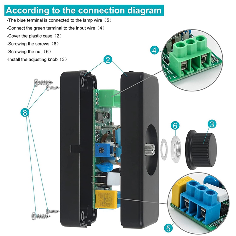 Inline LED Dimmer Switch, Built-In Rotary ON/OFF And Knob Control Dimmer For Dimmable 3-100W LED/Incandescent