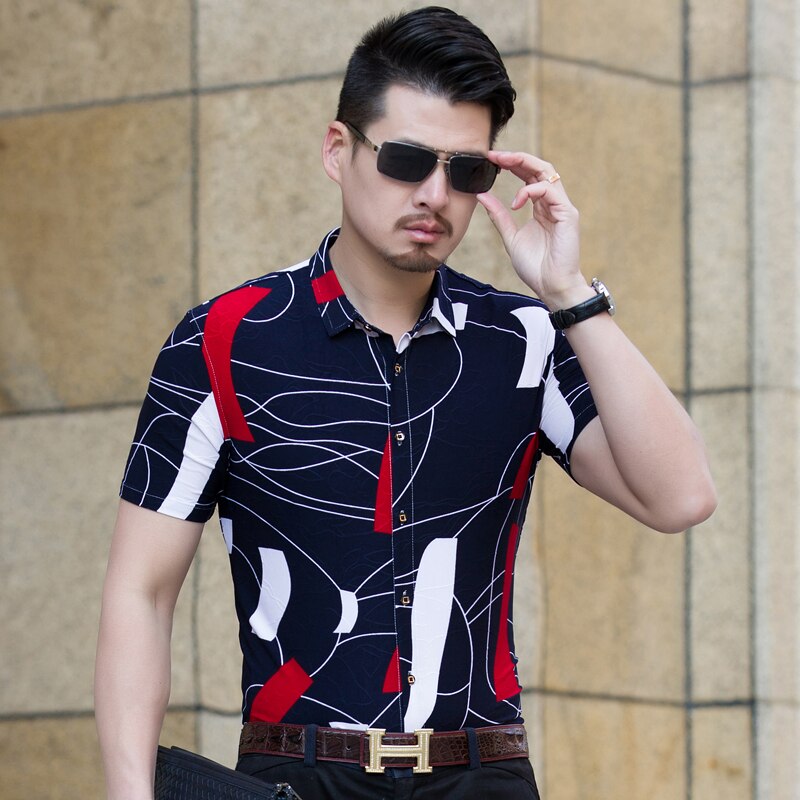 Herreskjorter sommerskjorte herre plussstørrelse herre blomsterskjorte kortermet herreskjorter casual slim fit 6xl- m