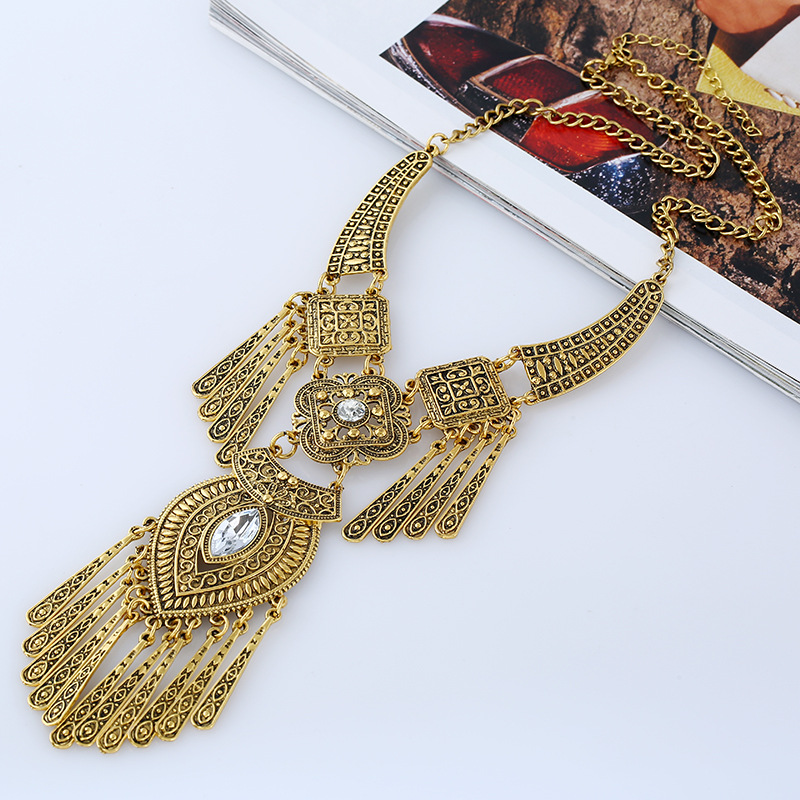 Collares llamativos étnicos exagerados Vintage para mujer, collares con borlas de gota de agua talladas de Color plata antigua, joyería Bohemia: Cobalto violeta