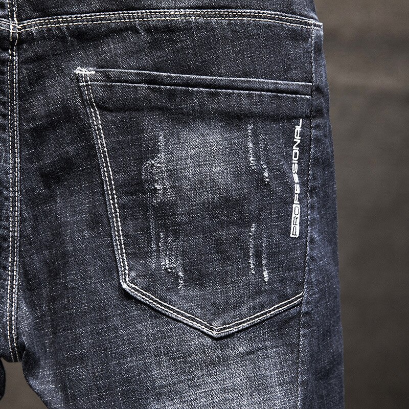 Jean déchiré pour homme maigre noir Stretch jambe mince Streetwear en détresse Moto Biker jean homme Denim pantalon Hip Hop