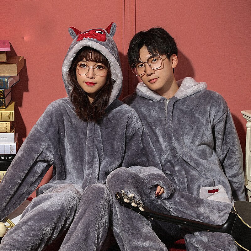 Koppels Pyjama Jumpsuits Vrouwen Mannen Winter Dikker Dier Paard Nachtkleding Pyjama Homewear Soft Warm Pijamas Onesie Plus Size