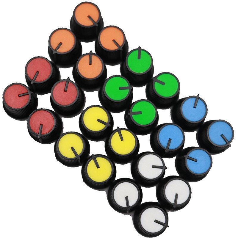 12 Uds seis colores cara negro perilla rotativa potenciómetro de conmutación volumen puntero agujero 6mm: 6 Color each 2