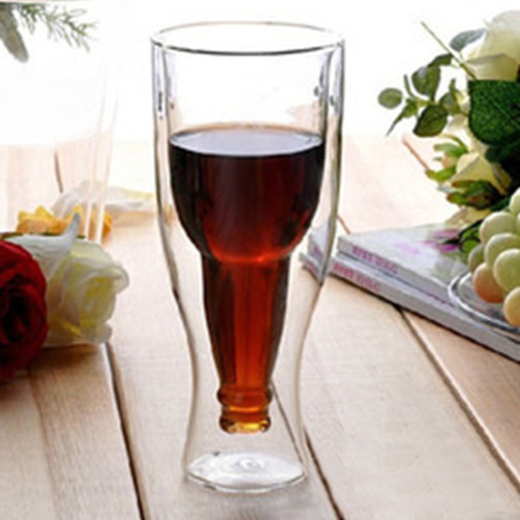 Glasses Double Walled Beer Glass Hopside Longneck Upside Down Inverted Drinking #30