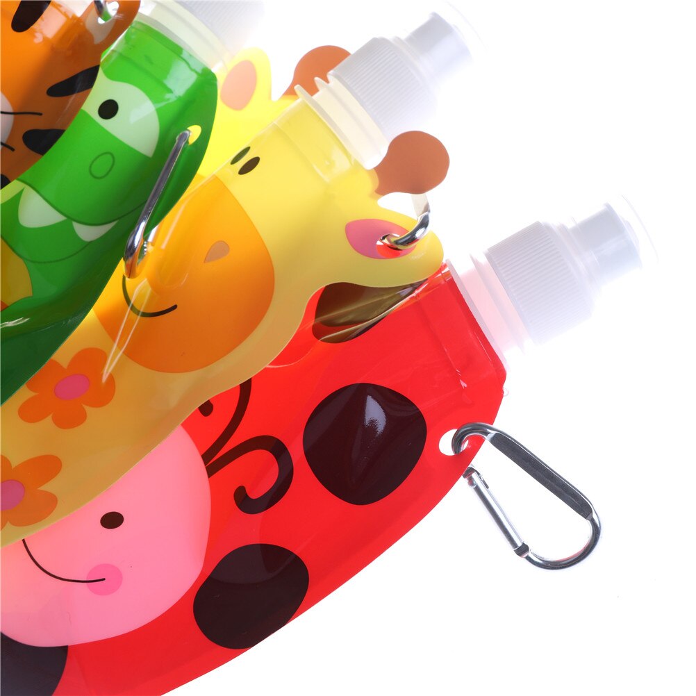 300-350ml miljøvenlig foldbar tegneserie dyr vandpose rejse drikke flaske sikker til børn børn