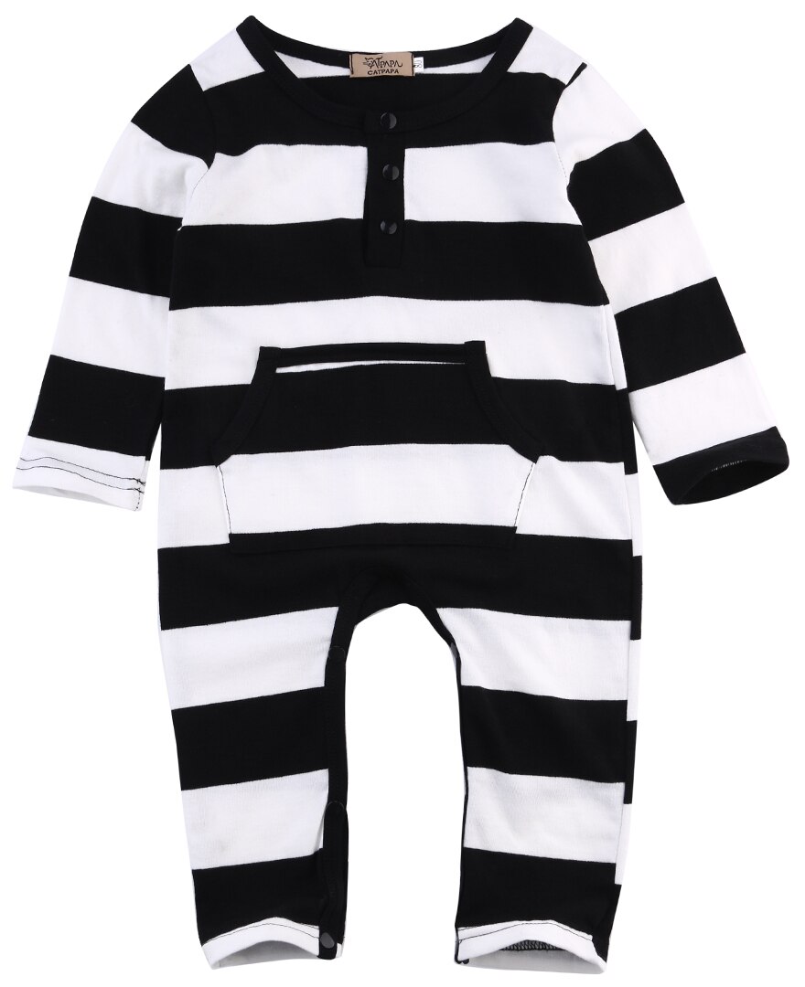 Mooie Zuigelingen Baby Meisjes Jongens Kleding Lange Mouw Rompertjes Wit Zwart Gestreepte Bebes Kleding Outfits 0-3Y: 4-6 Months