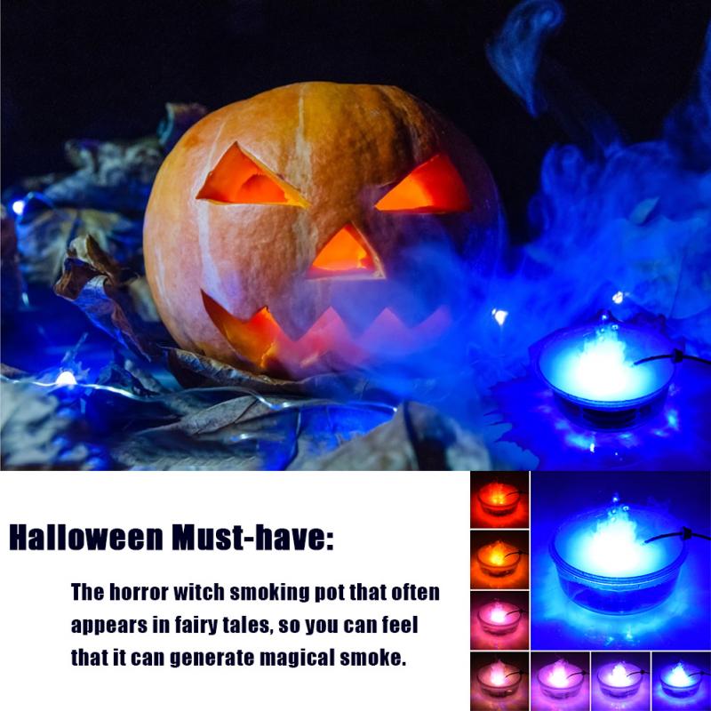 1pc Halloween Smoke Machine LED Humidifier Color Changing Decor Halloween Party DIY Scene Layout Prank Toy Cauldron Mist Maker