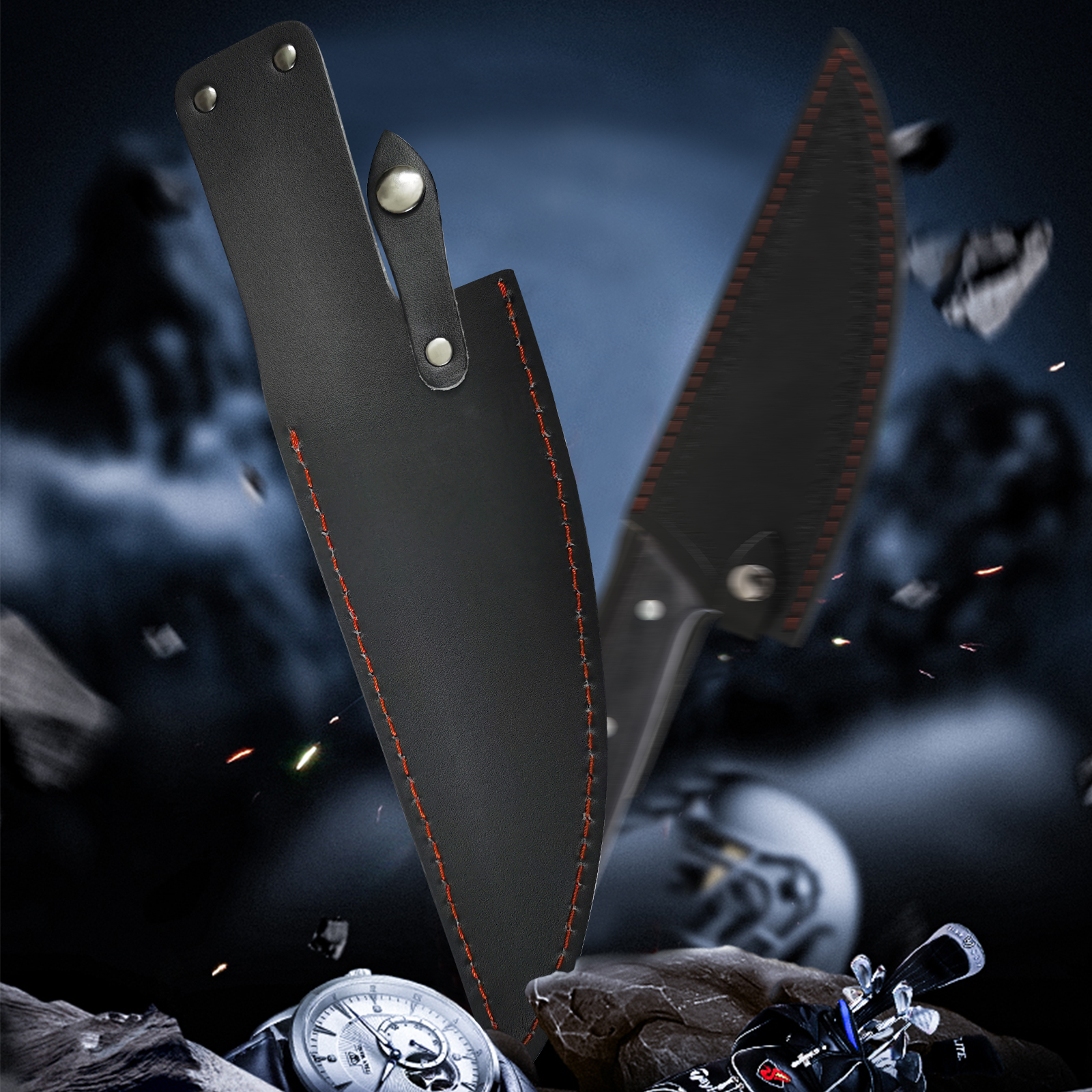 XYJ 8 Inch Leather Chef&#39;s Knife Sheath with Belt Loop Knife Case for Kitchen Knife Blade Guard Protector Black Chef Knives Cover