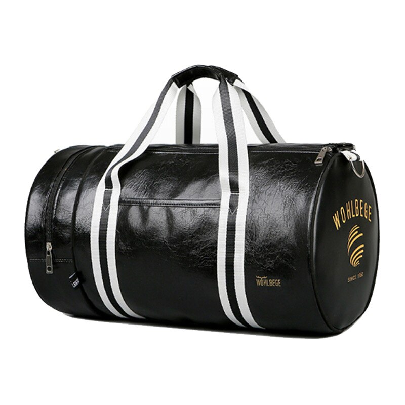 Sac De sport en cuir d'unité centrale Fitness Patchwork formation Sac à main d'épaule sport rayé femmes hommes sacs De voyage Tas Sac De Sporttas XA329D: Black