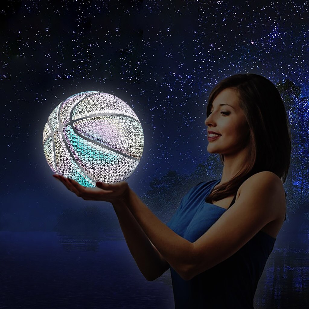 Holografisk glødende basketball reflekterende lysende fluorescerende basketball tændt glød basketball nat spil nr. . 7 basketball