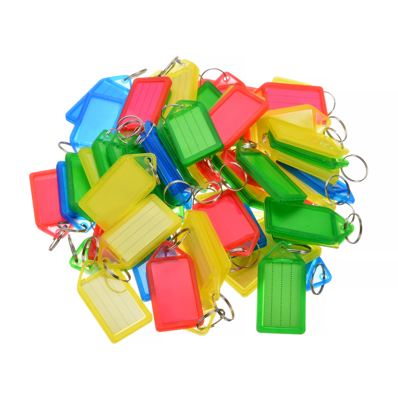 60 stk farverige plast nøgleringe plast nøgleringe nøgle bagage id label tag med split ring papir kort glidbart beskyttende dæksel
