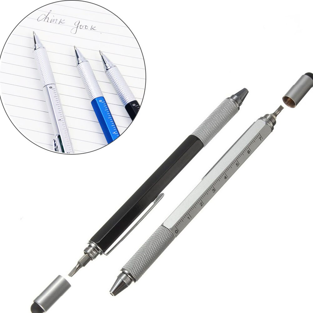 10 stk / lot multifunktions berøringsskærm værktøj stylus pen med vaterpas lineal skruetrækker skoleartikler