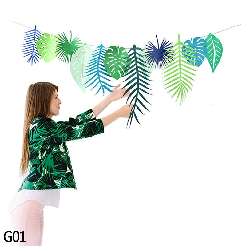 3M Coconut Leaves Flower Garland Flamingo Paper Banner for Hawaiian Tropical Party Wedding Hanging Decor Baby Shower Supplies 7z: G01