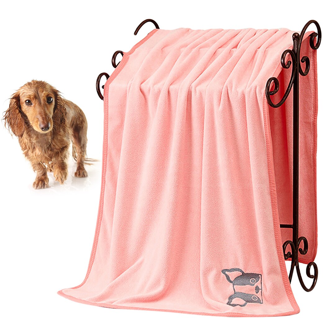 70cm*140cm hunde katt valp håndkle mikrofiber sterkt absorberende vann badedyr håndkle tørt hår hundehåndklær teppe madrass 1 stk: Rosa
