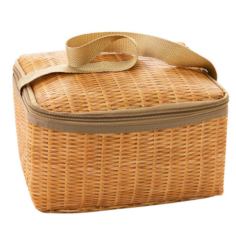 Imitation Rattan Food Picnic Lunch Bag Portable Insulated Thermal Cooler Lunch Box Outdoors Picnic Tote Picnic Bags
