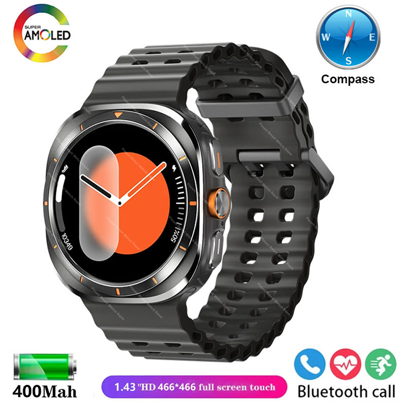 2025New Orologio originale Ultra Smartwatch 47mm AMOLED ChatGPT GPS NFC Bussola IP68 Orologio impermeabile Chiamata Bluetooth Smart Watch da uomo: nero