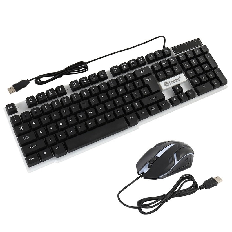 Willkey Gaming Keyboard RGB Backlit Keyboard With Gaming Mouse Set Russian Keyboard Mouse Gamer Kit For Computer Game PC Laptop: Black