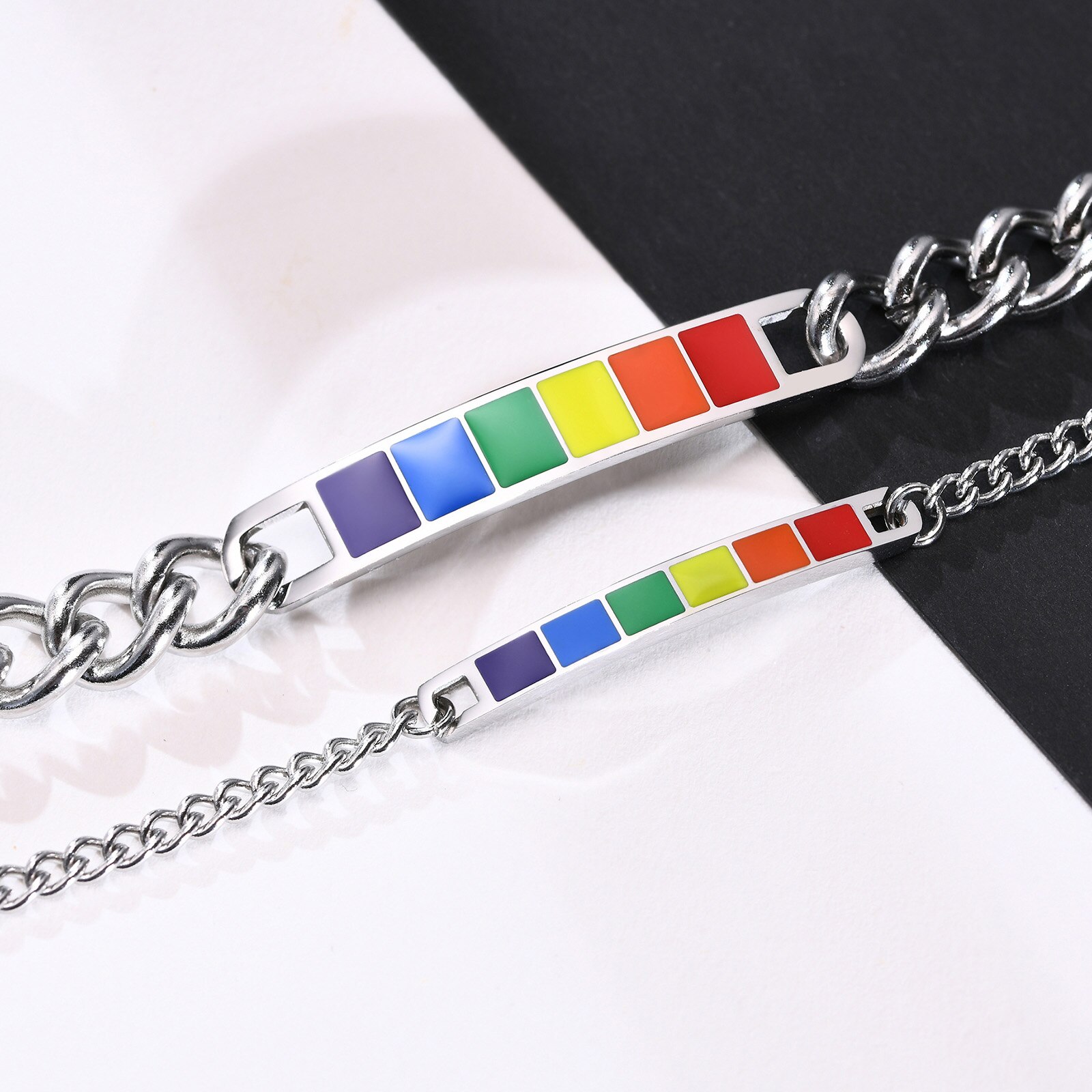 Edelstahl Stolz Regenbogen LGBT Armbinde, Lesben Homosexuell Emaille Armbinde für Frauen Männer unisex