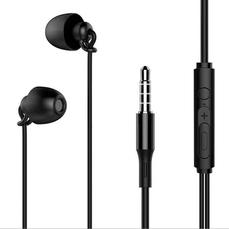 3.5 High Fidelity Silicon Soft Sleep Headset with Microphone and Noise-cancelling Headset for All Mobile Phones: black Upgraded