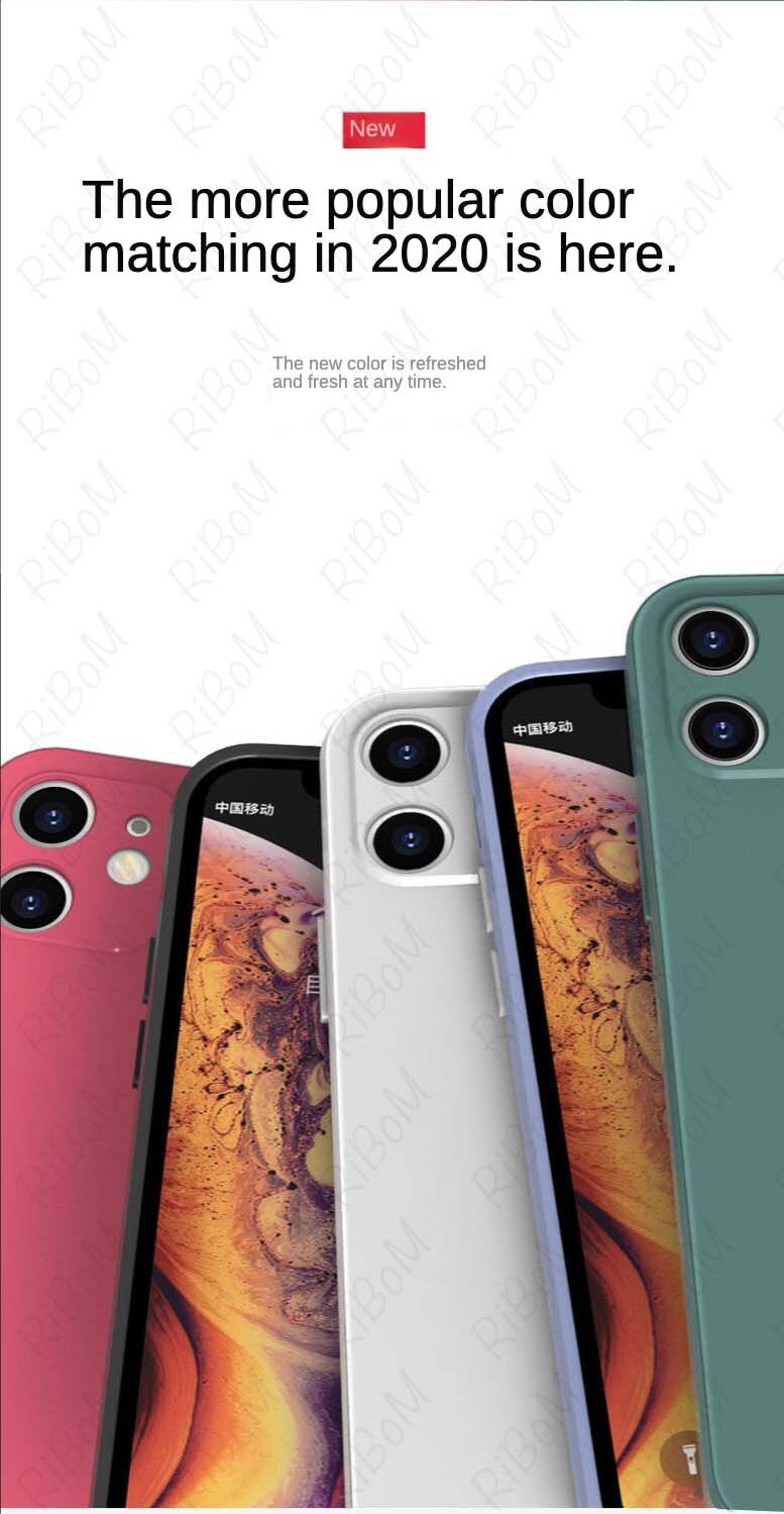 Luxury Original Square Liquid Silicone Case For IPhone 12 11 Pro Max Mini X XR XS Max 7 8 6s Plus SE 2020 Shockproof Soft Cover