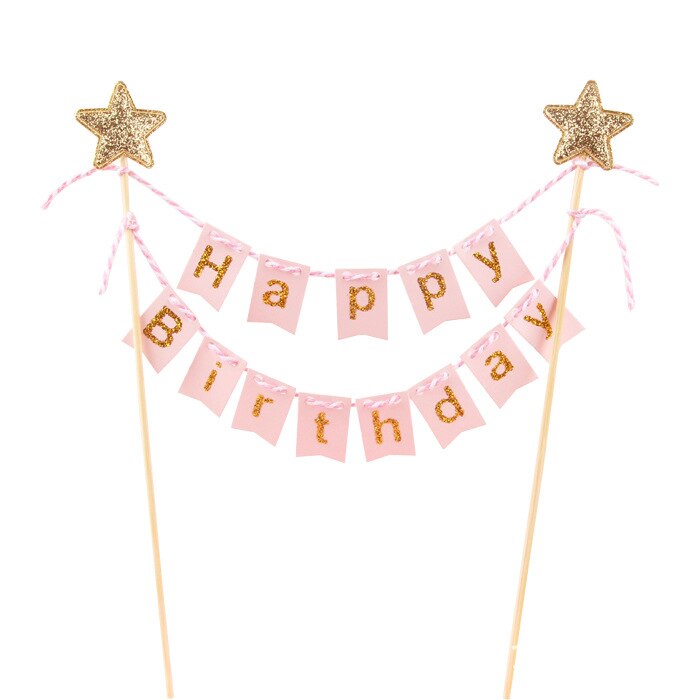 Mini Happy Birthday Banner Star Cake Topper Party Dessert Table Cake Decoration Supplies Handmade Bunting Garland Pennant Flags