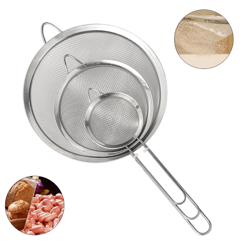 Stainless steel kitchen sieve fine mesh, reinforced handle, set of 4 sizes 8/12 /18/20cm